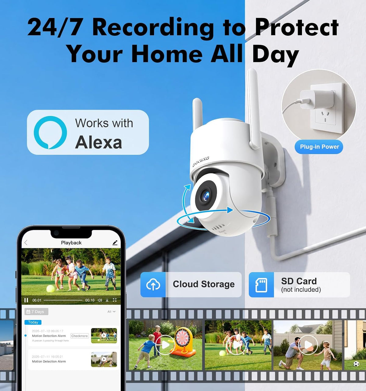 2.5k outdoor wifi security camera, plug-in, 360° ptz on a desk or shelf