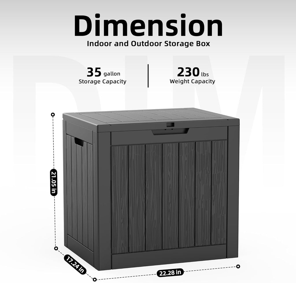 35 gallon outdoor deck box, lockable waterproof outdoor shown in use