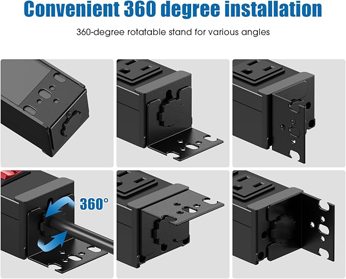 HHSOET 2 Pack Rotating Mountable Power Strip, 12 Outlet Wall Mount Surge