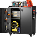 Reemoon 31.5" H Rolling Metal Storage Cabinet with 2 Doors & Pegboard,Black