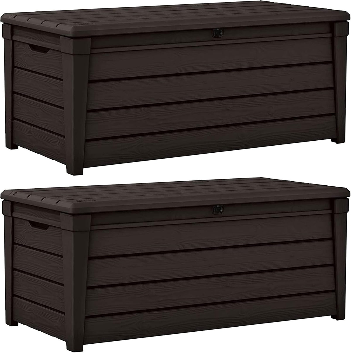 Keter Brightwood Outdoor Storage Deck Box, 120 Gallon, Brown, 2-Pack