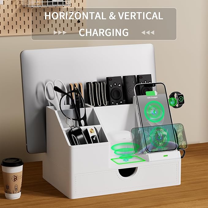 Sleek White PU Leather Charging Station
