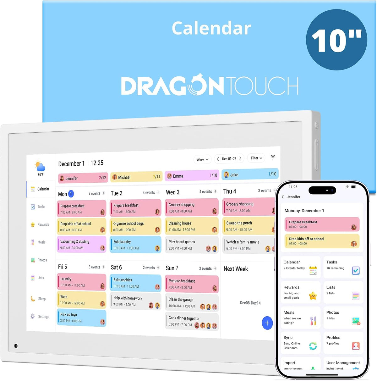 Digital Calendar Touch Screen 10 Inch, Electronic Calendar Chore Chart
