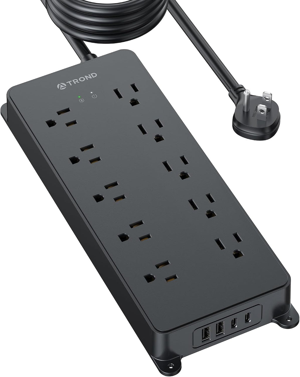 TROND Power Strip Surge Protector, Flat Plug 15ft Long Extension Cord, 10