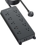 TROND Power Strip Surge Protector, Flat Plug 15ft Long Extension Cord, 10
