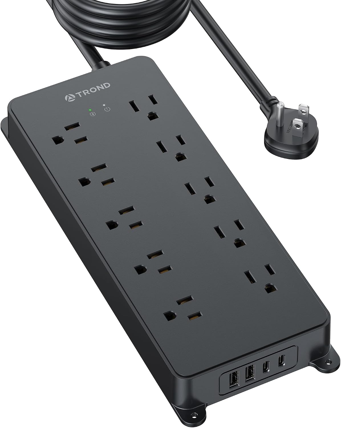TROND Power Strip Surge Protector, Flat Plug 15ft Long Extension Cord, 10