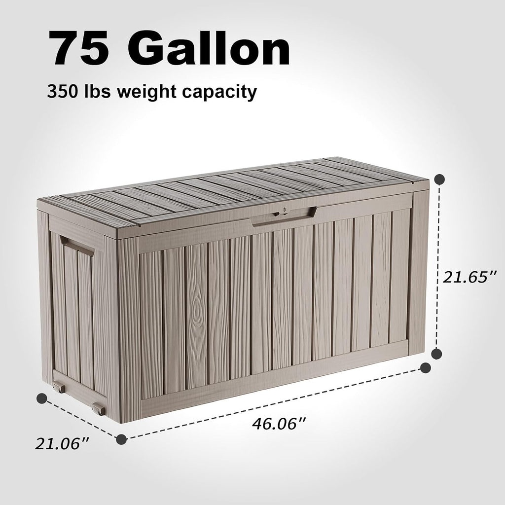 patiozen 75 gallon resin deck box, lockable outdoor on a desk or shelf