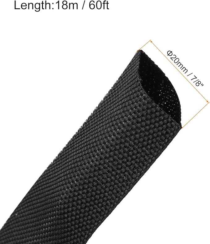 MECCANIXITY Braided Cable Sleeves Heat Shrinkable Fabric Sleeving, 7/8" 60ft