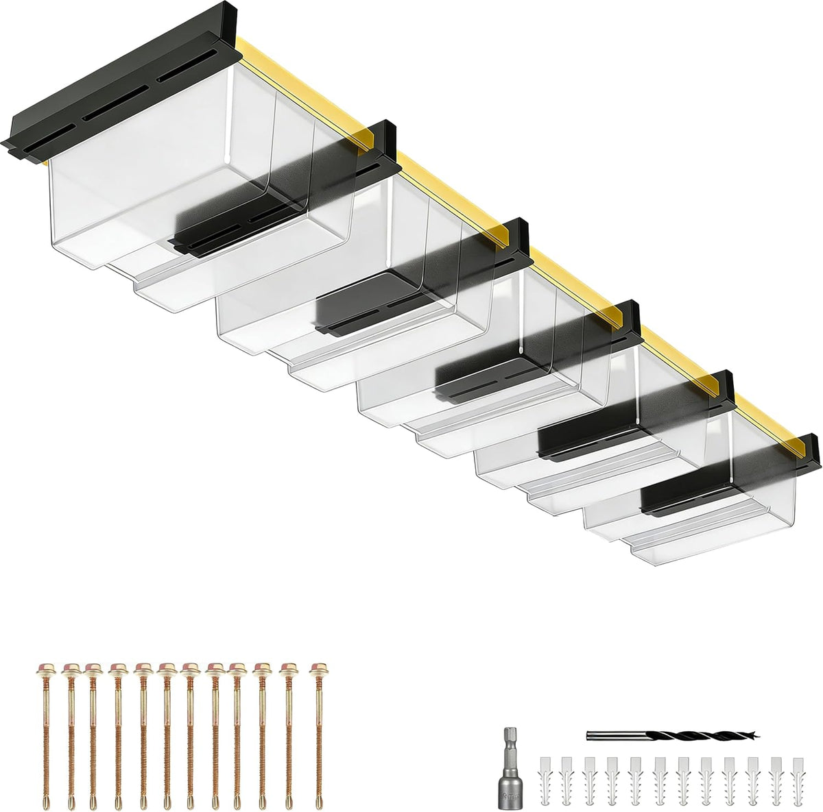 5-Pack Overhead Garage Storage Rack, Ceiling Mounted Tote Storage Rails
