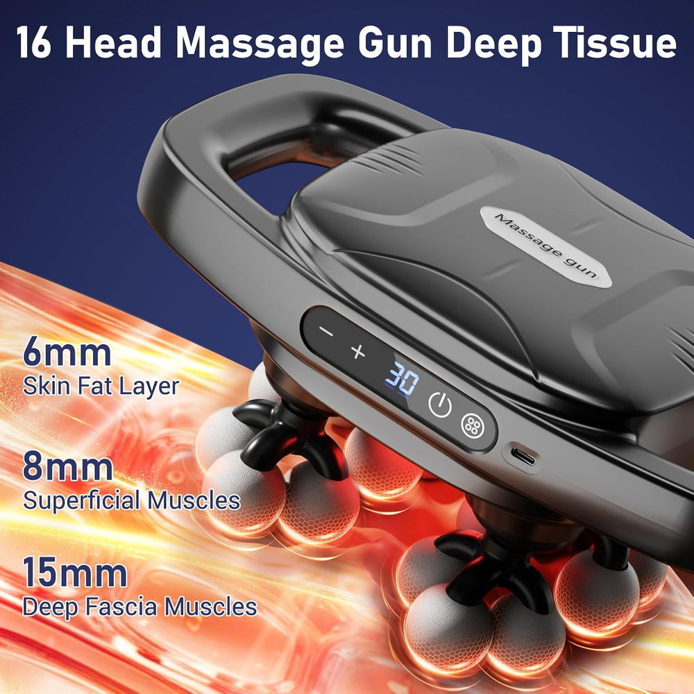 16 Head Massage Gun Deep Tissue, Handheld Back Massagers, Quiet Multi 16 Head...