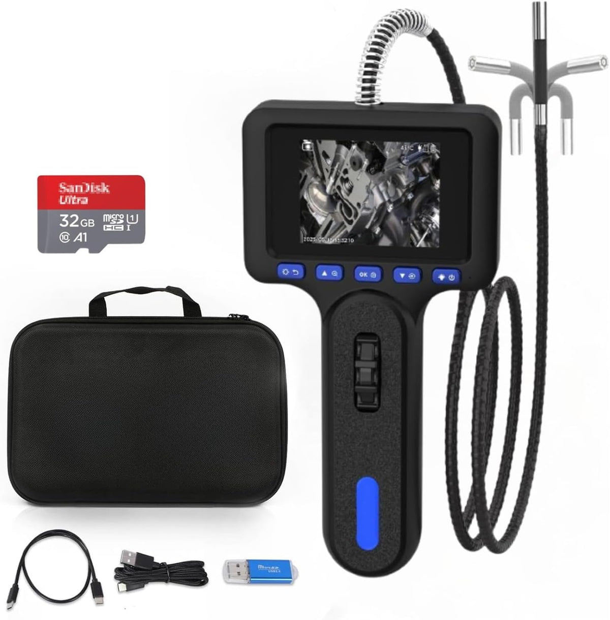Two-Way Articulating Borescope 4" HD with Light 4FT Cable