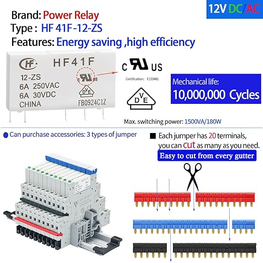 20Pcs Miniature Power Relay DC24V HF41F/24-ZS 1NO 1NC 6A SPDT