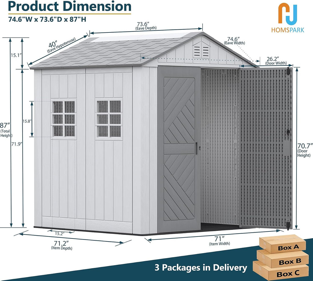 homspark outdoor storage shed 6x6 ft, all-weather resistant, close-up detail