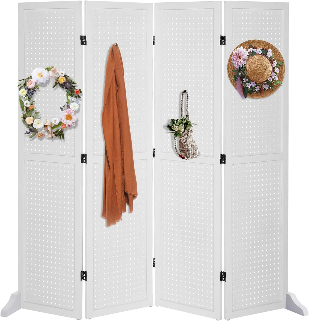 Bonnlo 4 Panel Pegboard Freestanding, 5 FT Portable Display Board Organizer