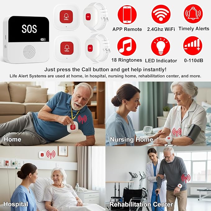 PerfeSafe Life Alert Systems for Seniors No Monthly Fee, Wi-Fi APP Control