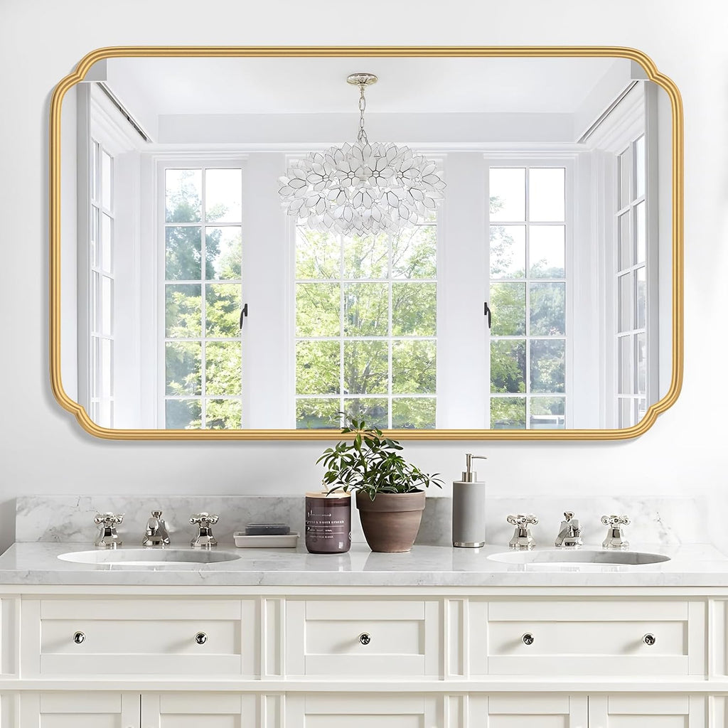 30"x48" Gold Bathroom Mirror for Wall, Large Brass Gold Bathroom Vanity Mirror