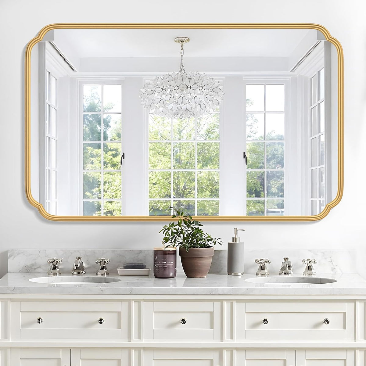 30"x48" Gold Bathroom Mirror for Wall, Large Brass Gold Bathroom Vanity Mirror