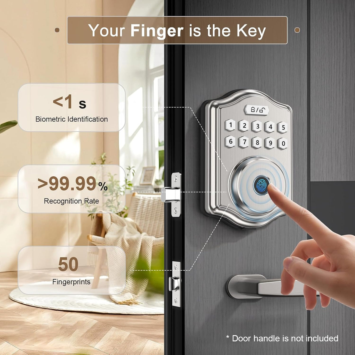 52hz fingerprint door lock, keyless entry door lock showing dimensions