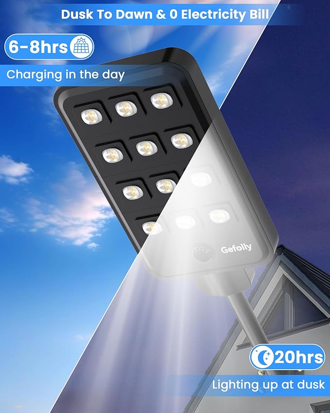 Gefolly G-13000W Solar Street Light Outdoor, Wide Angle Commercial Parking Lot