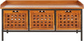 SAFAVIEH Home Collection – Isaac Oak Wooden Storage Bench with Drawers, Entryway & Mudroom Seating, Iron Frame Design, Fully Assembled (AMH6530A)