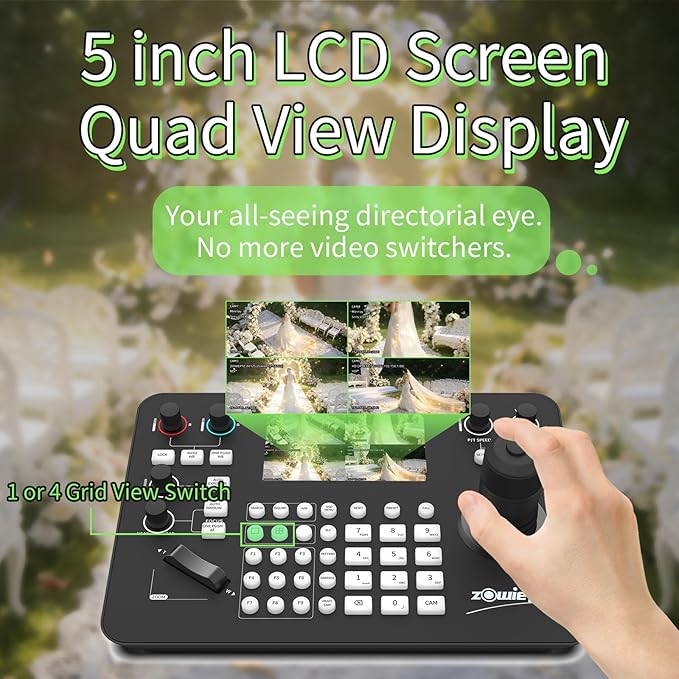 Zowietek PTZ Controller 7D Joystick Keyboard, HDMI Output, Automatic Camera