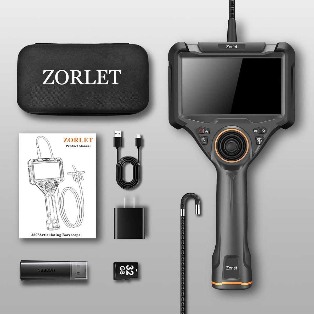 4-way articulating borescope, 0.25in/6.3mm probe, 5" screen, 5ft, view 9