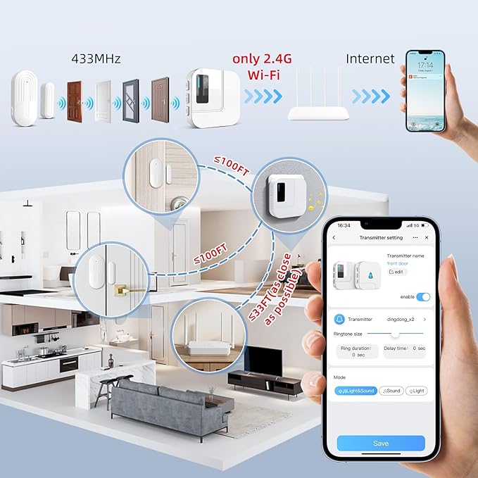Door Chime, Sanjie WiFi Door Sensor Open Chime When Entering