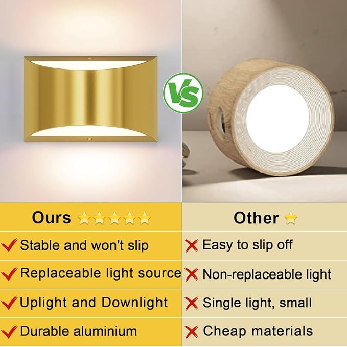 Aipsun Brushed Brass Wall Sconce Indoor Wall Lights Hardwired 1 Pack Up and