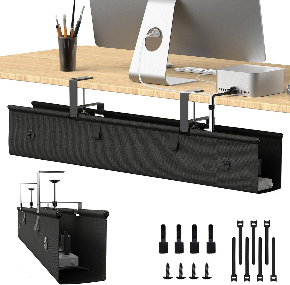 KIGJU Under Desk Cable Management Tray, 40-inch No-Drill Cord Organizer