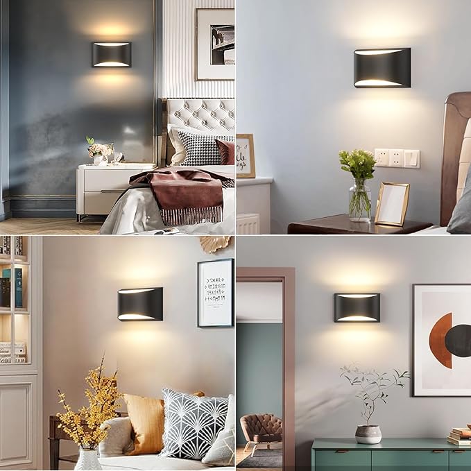 Aipsun 4 Pack Black Modern LED Wall Sconce Hardwired Indoor Wall Lights Up and