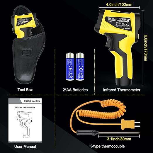 Infrared Thermometer Temperature Gun, TEMIRUP Non-Contact Digital IR Laser Temp