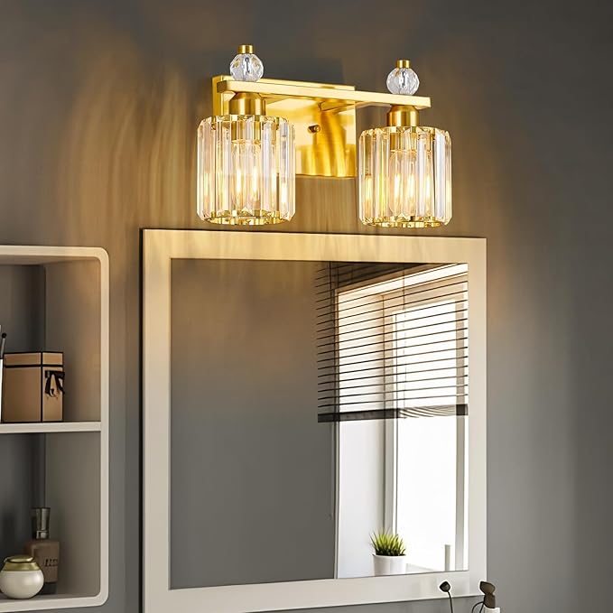 FDPBY Bathroom Vanity Lights 2-Light Gold Modern Crystal Vanity Light Fixtures
