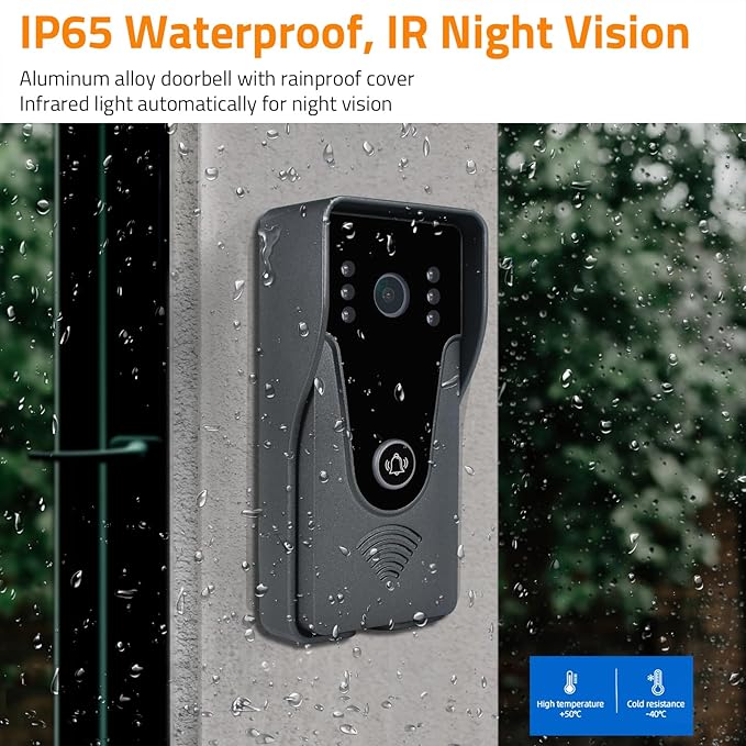 Wireless IP Video Doorbell Intercom System, WiFi 7 Inch Monitor