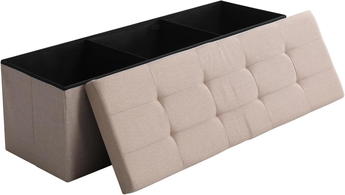 Storage Ottoman Bench Foldable Footrest Foot Stool, 45" Fabric Beige
