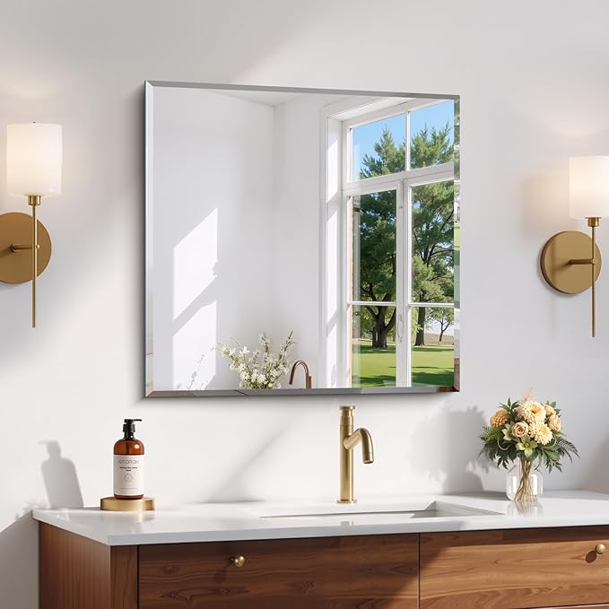 CILIBER Beveled Mirror, 24x24 inch Square Bathroom Mirrors
