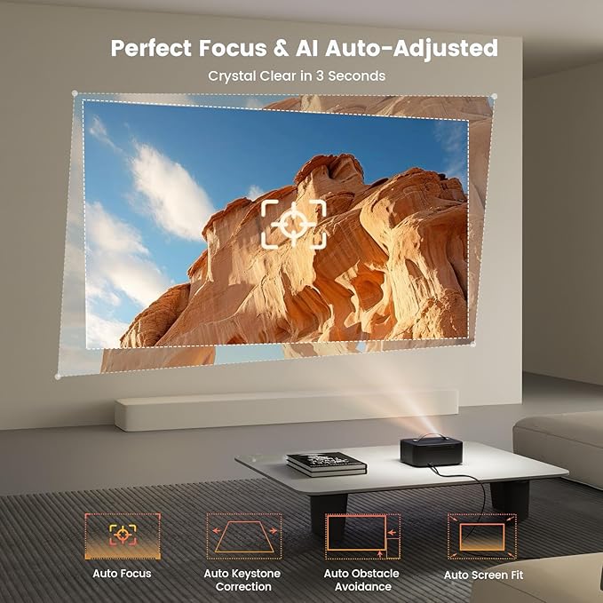 Projector-4K with WiFi and Bluetooth:Outdoor-Projector Smart TV OS 2.0 & DoIby