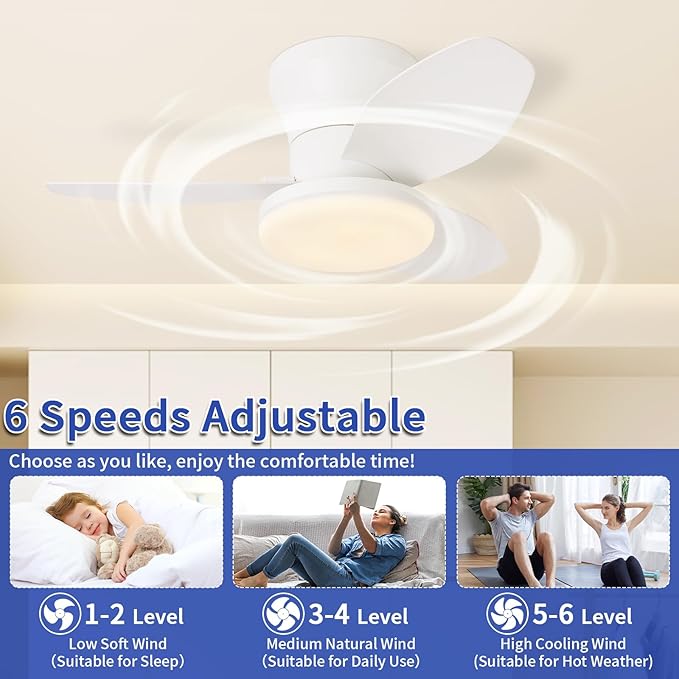 Glowall Small Ceiling Fan with Lights, 25 Inch Flush Mount with Remote Control