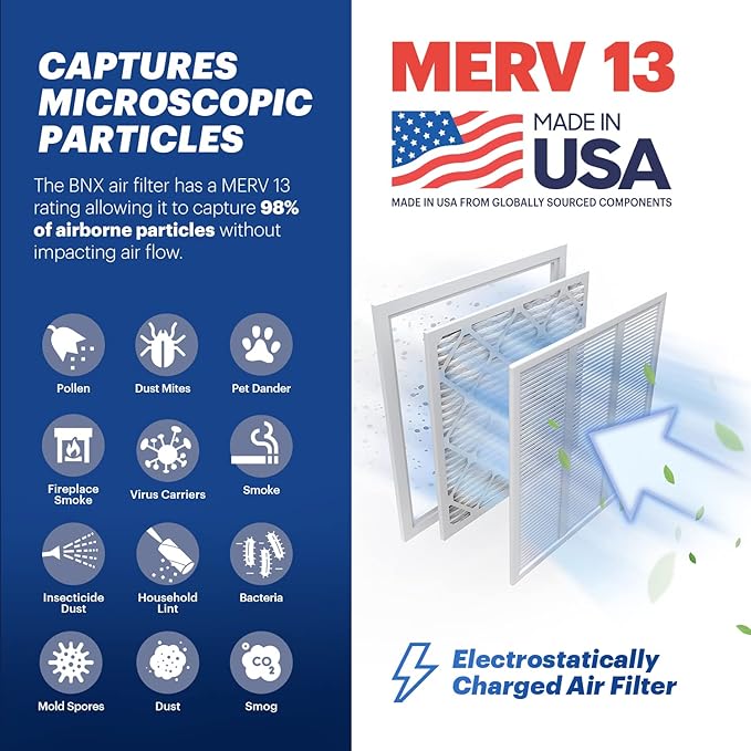 BNX TruFilter 14x20x1 Air Filter MERV 13 (4 Pack)