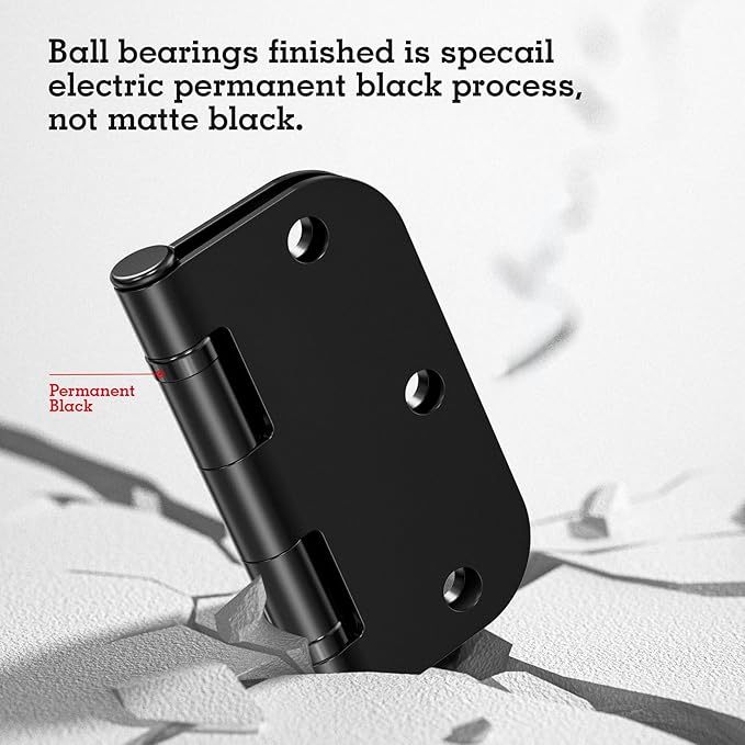 24 Pack Ball Bearing Door Hinges Matte Black 3.5 Inch 5/8"Radius Rounded Squeak