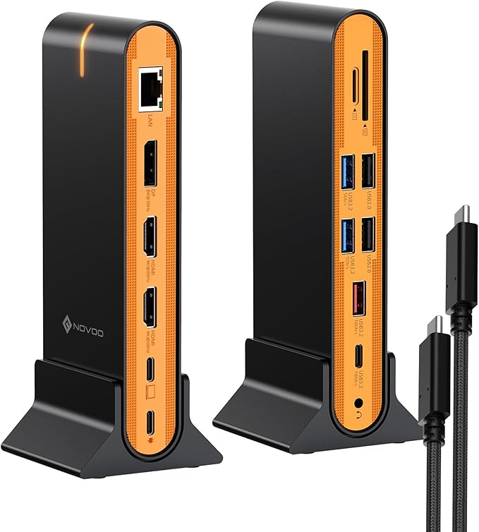 NOVOO Laptop Docking Station Dual Monitor, 15 in 1 Triple Display, 8K@30Hz DP