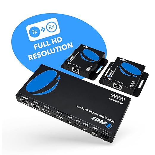 OREI 4K 1x2 HDMI Over ethernet Extender Splitter Over CAT6/7 ethernet Cable