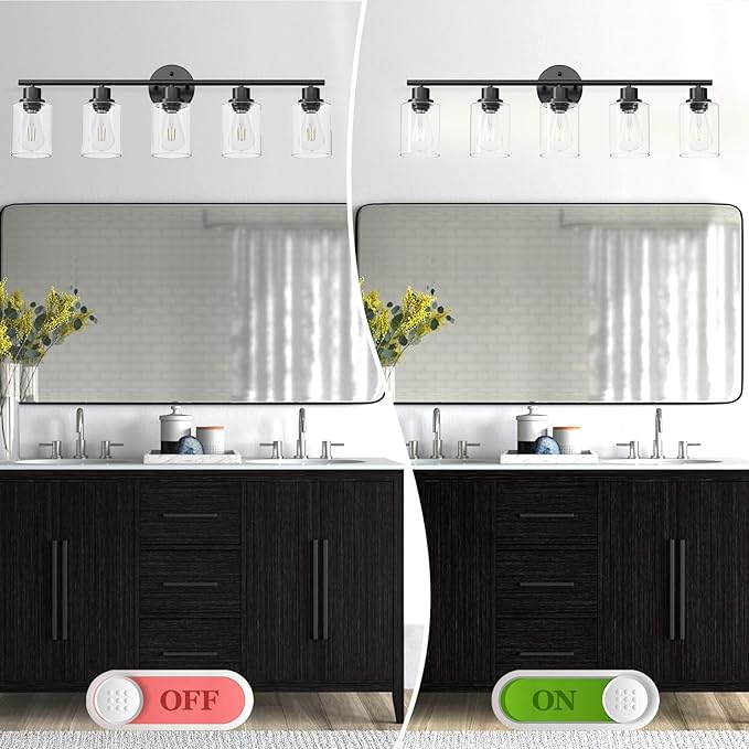 Guliaofo 5-Light Black Bathroom Vanity Lights, E26 Modern Bathroom Light