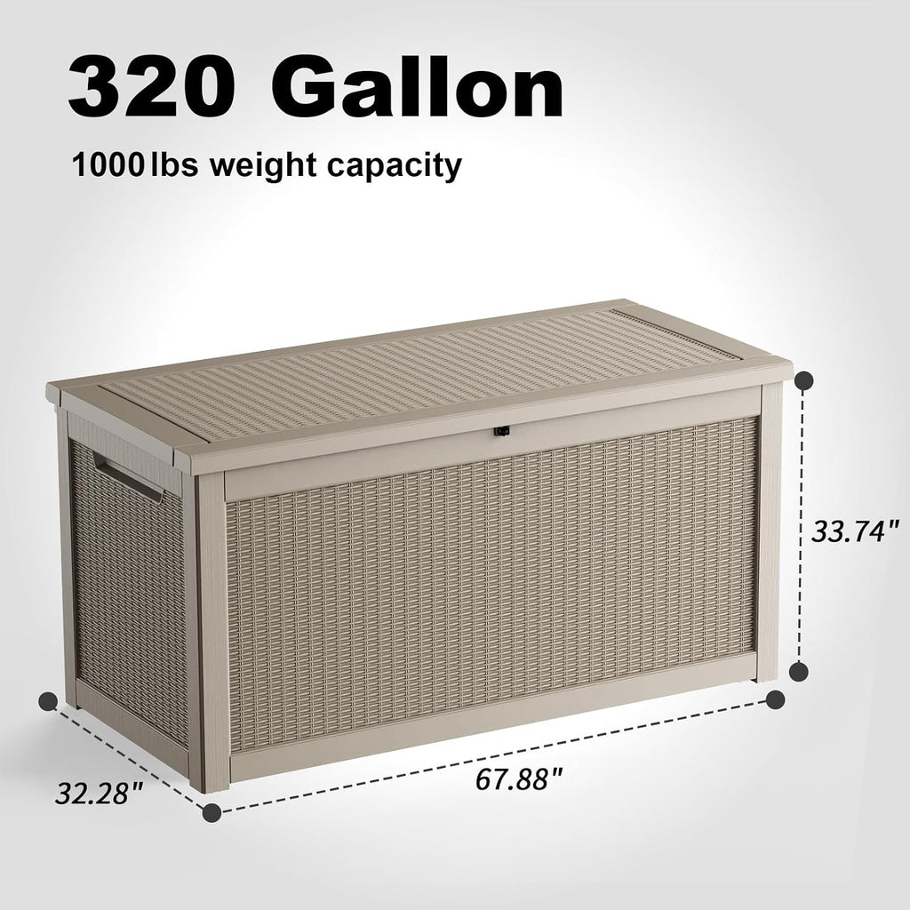 320 gallon outdoor storage box waterproof, resin lockable shown in use