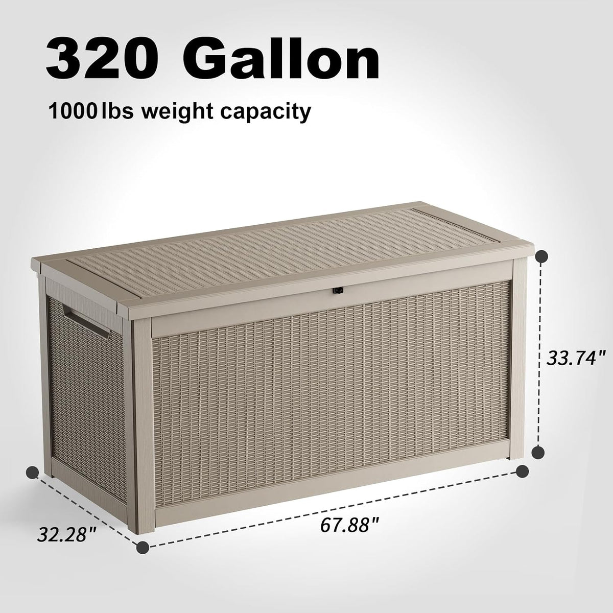 320 gallon outdoor storage box waterproof, resin lockable shown in use