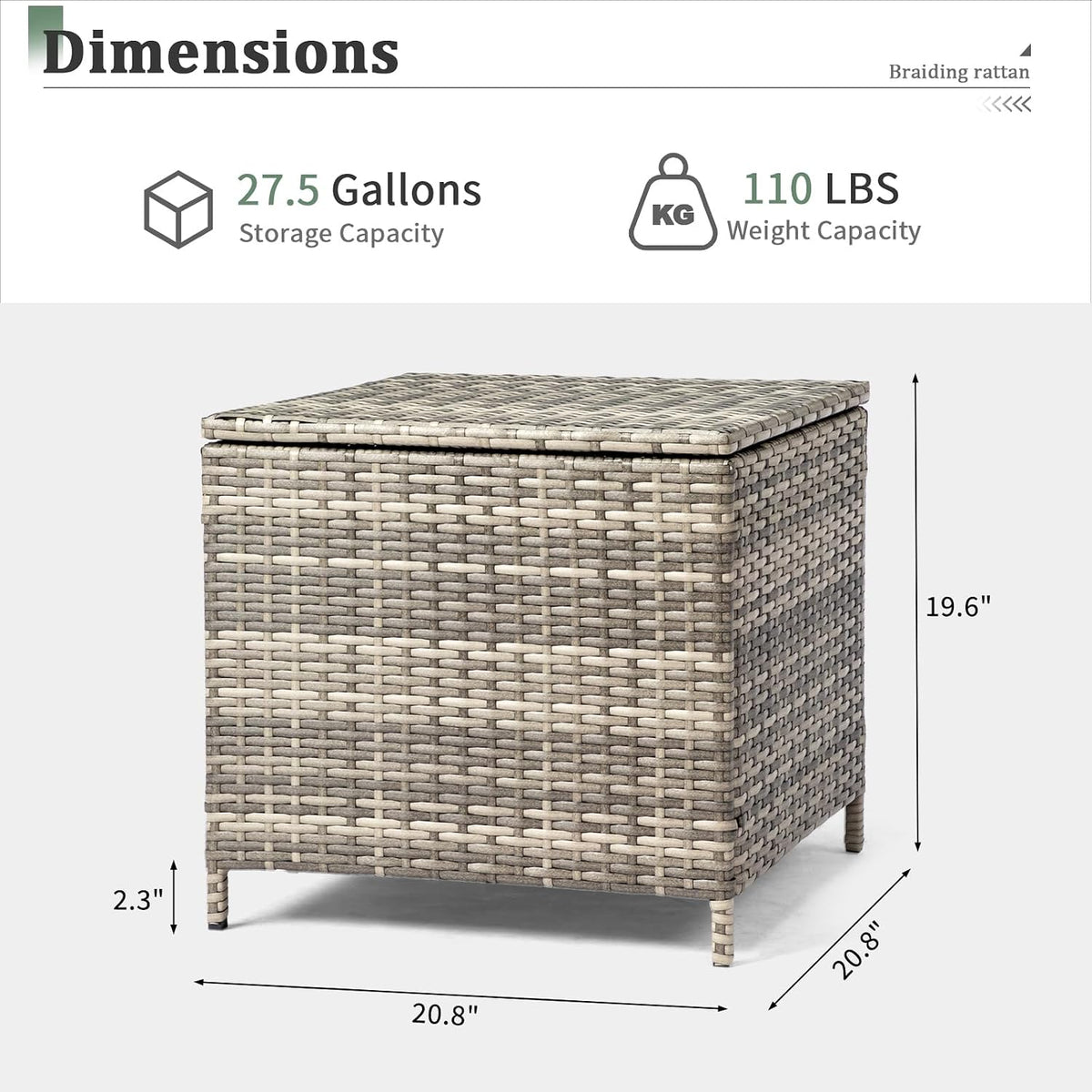 vingli 27 gallon outdoor deck box, wicker outdoor, side view