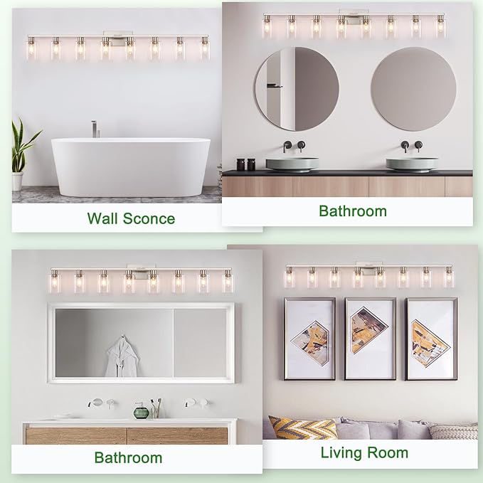 8-Light Brushed Nickel Vanity Light Fixtures, Modern Large Bathroom Light