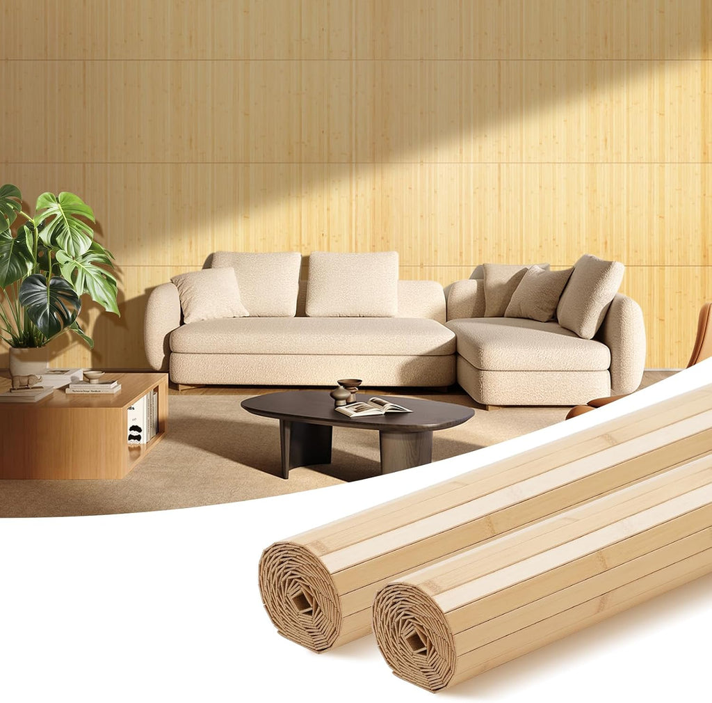 OUZUGIE 2 Pack 96x24 Inch Natural Bamboo Wall Panel – Carbonized Pole Wrap