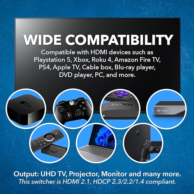 OREI 8K 4x1 HDMI 2.1 Switch 4K @ 120hz Switcher 4 in 1 Out, Support HDR