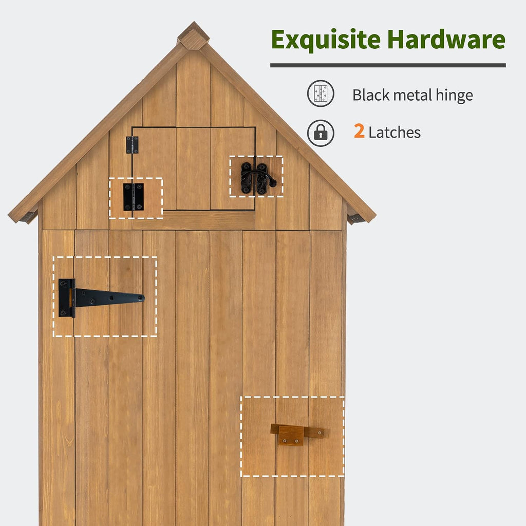 mcombo outdoor storage cabinet with shelves, wooden outside on a desk or shelf