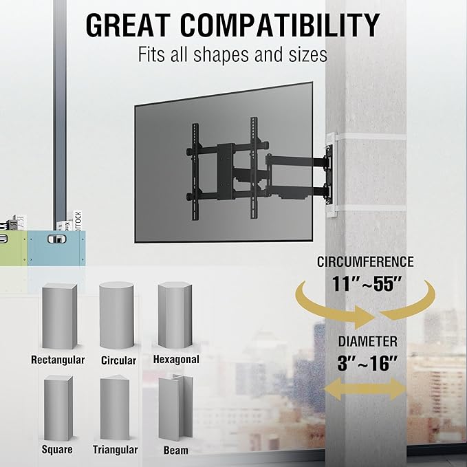 CondoMounts CLMTVA1144 Full Motion Small Pillar | Gazebo TV Mount | Round &